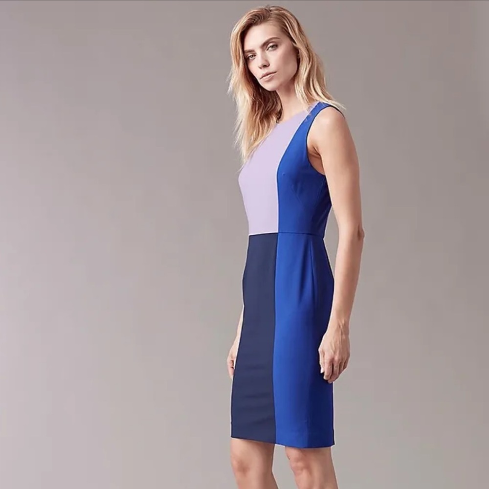 Diane von Furstenberg blue purple color block wool knee length dress size 8
